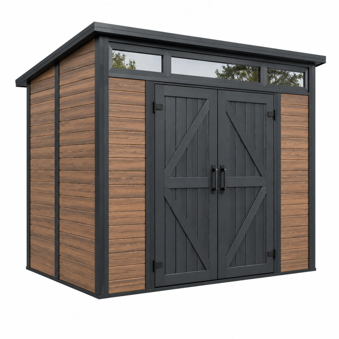 Abri de jardin 300 x 200 x 220 cm en métal et panneaux aspect bois marron noir à double porte