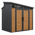 Abri de jardin 220 x 180 x 210 cm en acier noir et aspect bois avec portes doubles