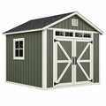 Abri de jardin 244 x 183 x 213 cm en bois vert olive et blanc à double porte style grange