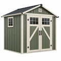 Abri de jardin 213 x 130 x 190 cm en métal vert et beige avec doubles portes vitrées