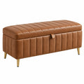 Banc de rangement 110 x 45 x 46 cm aspect cuir marron avec couvercle capitonné