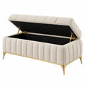 Banc coffre 160 x 45 x 50 cm en tissu beige avec piètement métal doré - rangement capitonné
