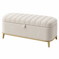 Banc coffre 100 x 40 x 48 cm en tissu bouclette écru pieds métal doré style contemporain
