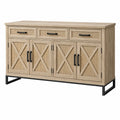 Buffet 150 x 40 x 90 cm bois clair et cannage rangement style rustique