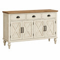 Buffet 160 x 45 x 95 cm en bois blanc et marron style campagne avec 3 tiroirs et 4 portes