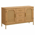 Buffet 150 x 40 x 85 cm aspect bois naturel cannage et métal style bohème avec rangement