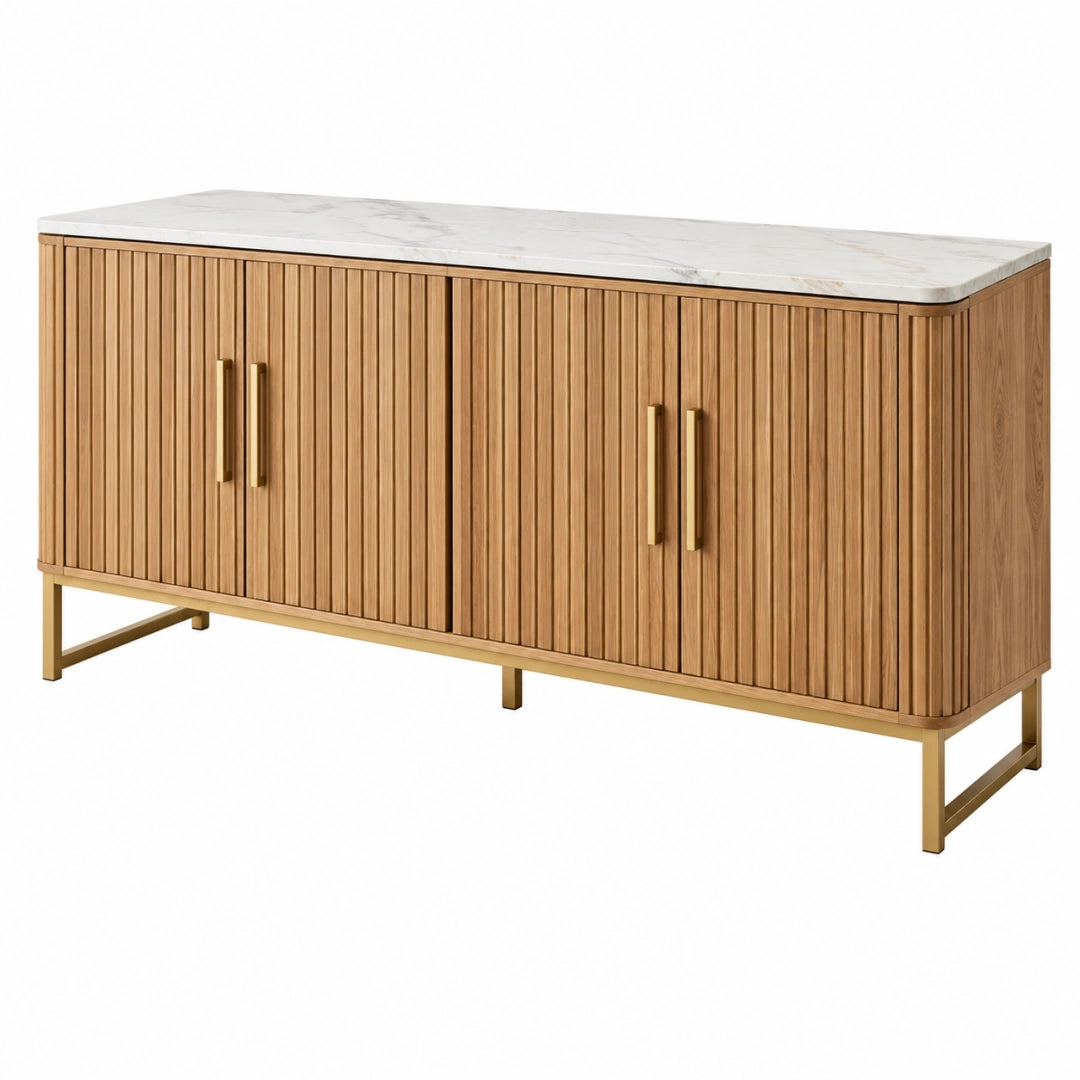 Buffet 160 x 45 x 85 cm en bois marron avec plateau effet marbre style contemporain