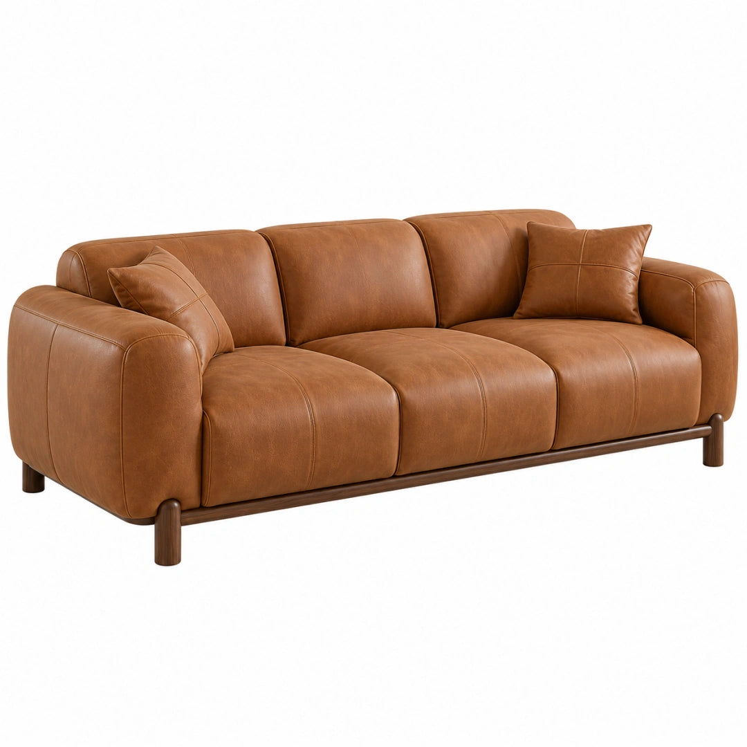 Canapé 3 places 220 x 95 x 82 cm aspect cuir cognac style contemporain
