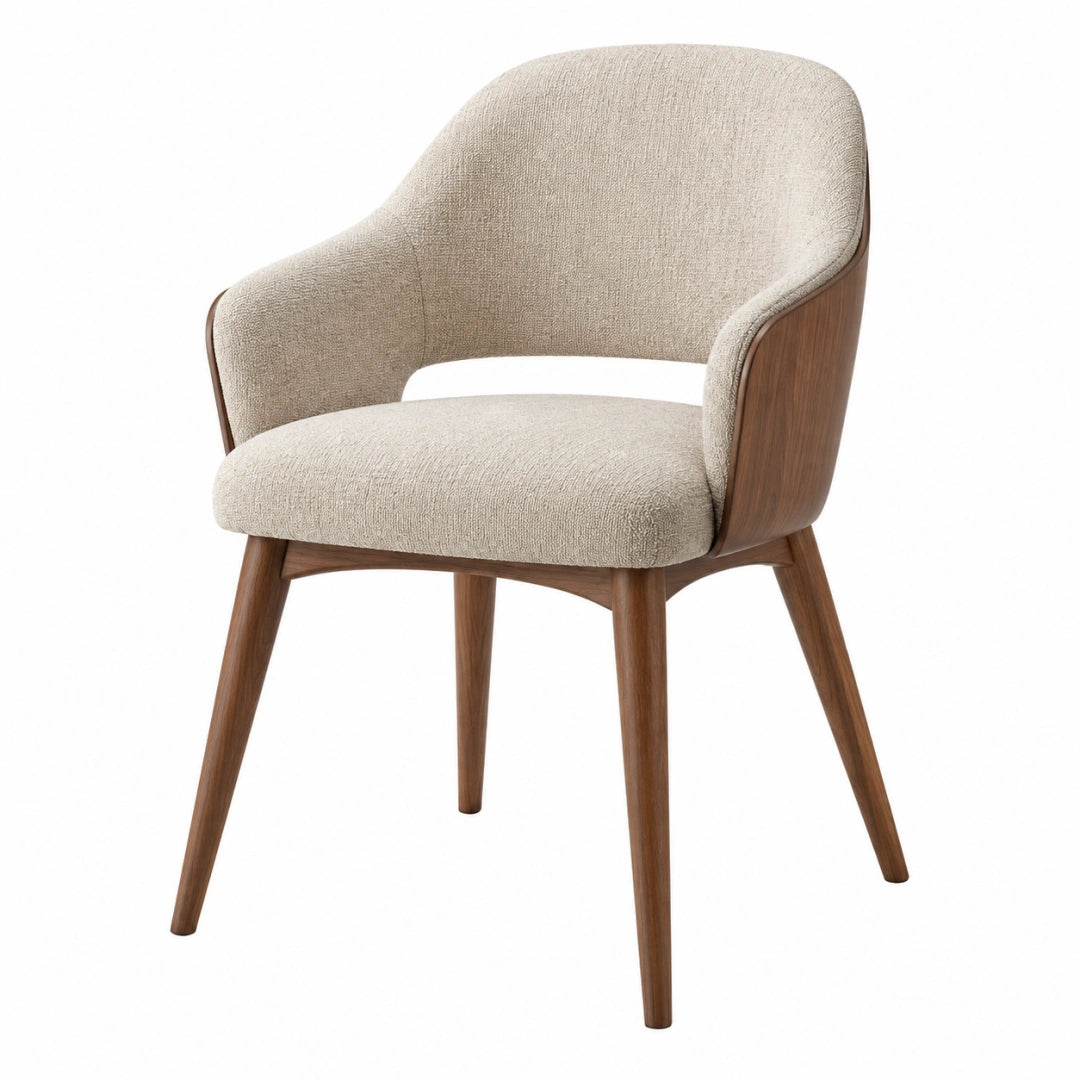 Fauteuil de salle à manger 62 x 60 x 83 cm en tissu beige et bois marron - style contemporain