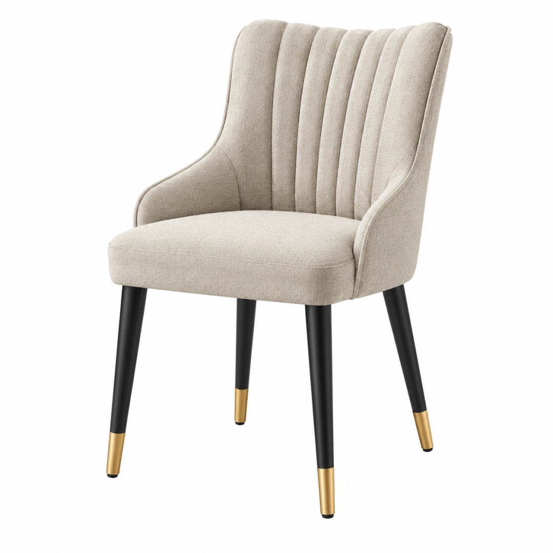 Chaise de salle à manger 60 x 65 x 90 cm en tissu beige pieds en métal noir style contemporain