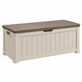 Coffre de rangement extérieur 120 x 55 x 60 cm en résine beige et marron avec couvercle
