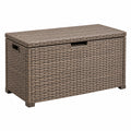 Coffre de rangement extérieur 120 x 50 x 60 cm en résine tressée gris brun avec couvercle