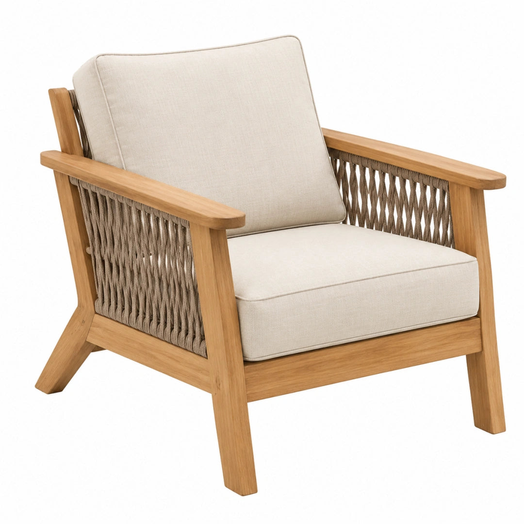 Fauteuil de jardin 75 x 80 x 82 cm en bois beige avec cordage style naturel