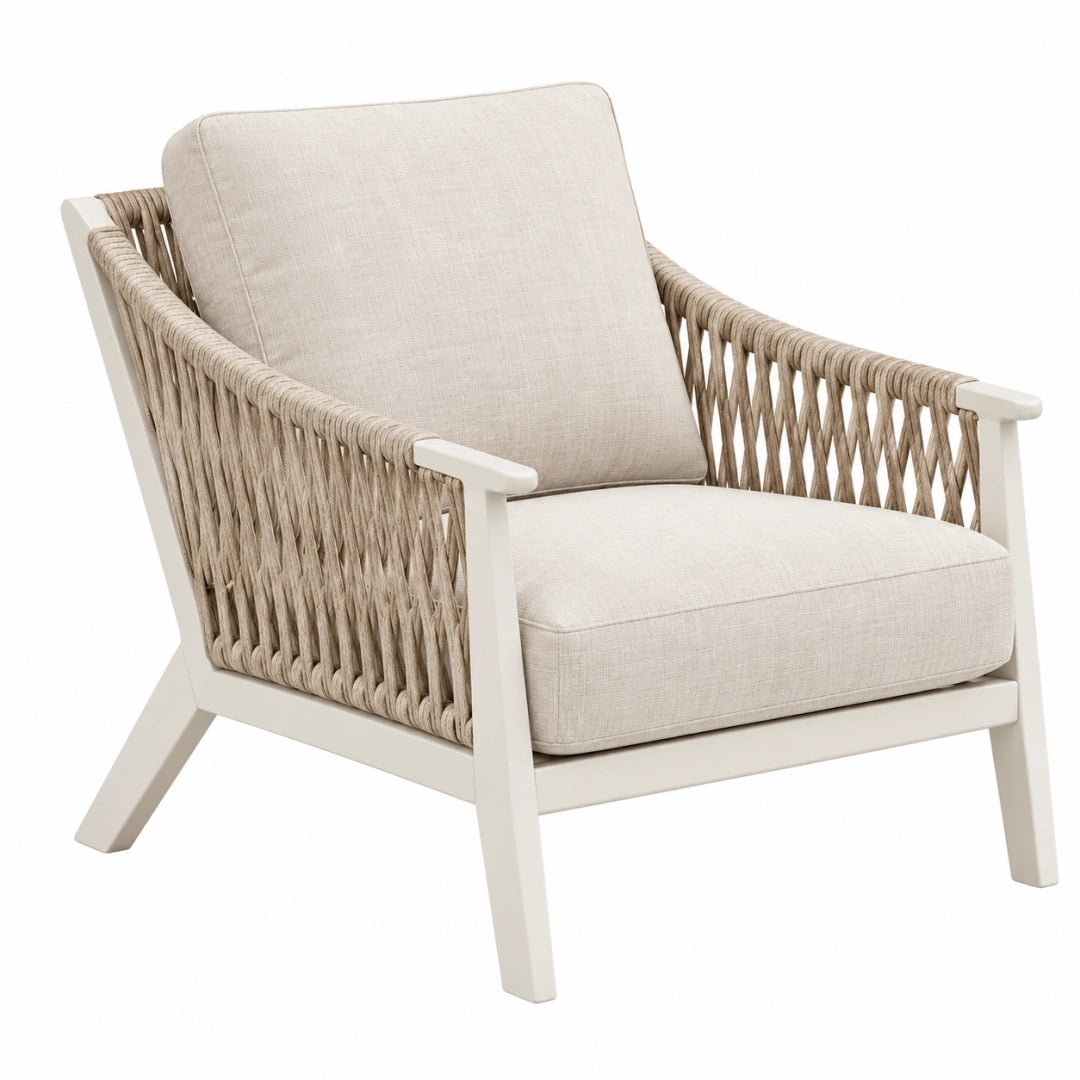 Fauteuil de jardin 76 x 78 x 86 cm en bois blanc et cordage beige style naturel