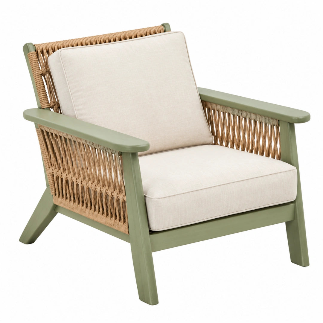 Fauteuil de jardin 73 x 78 x 83 cm en bois vert et corde tressée style naturel