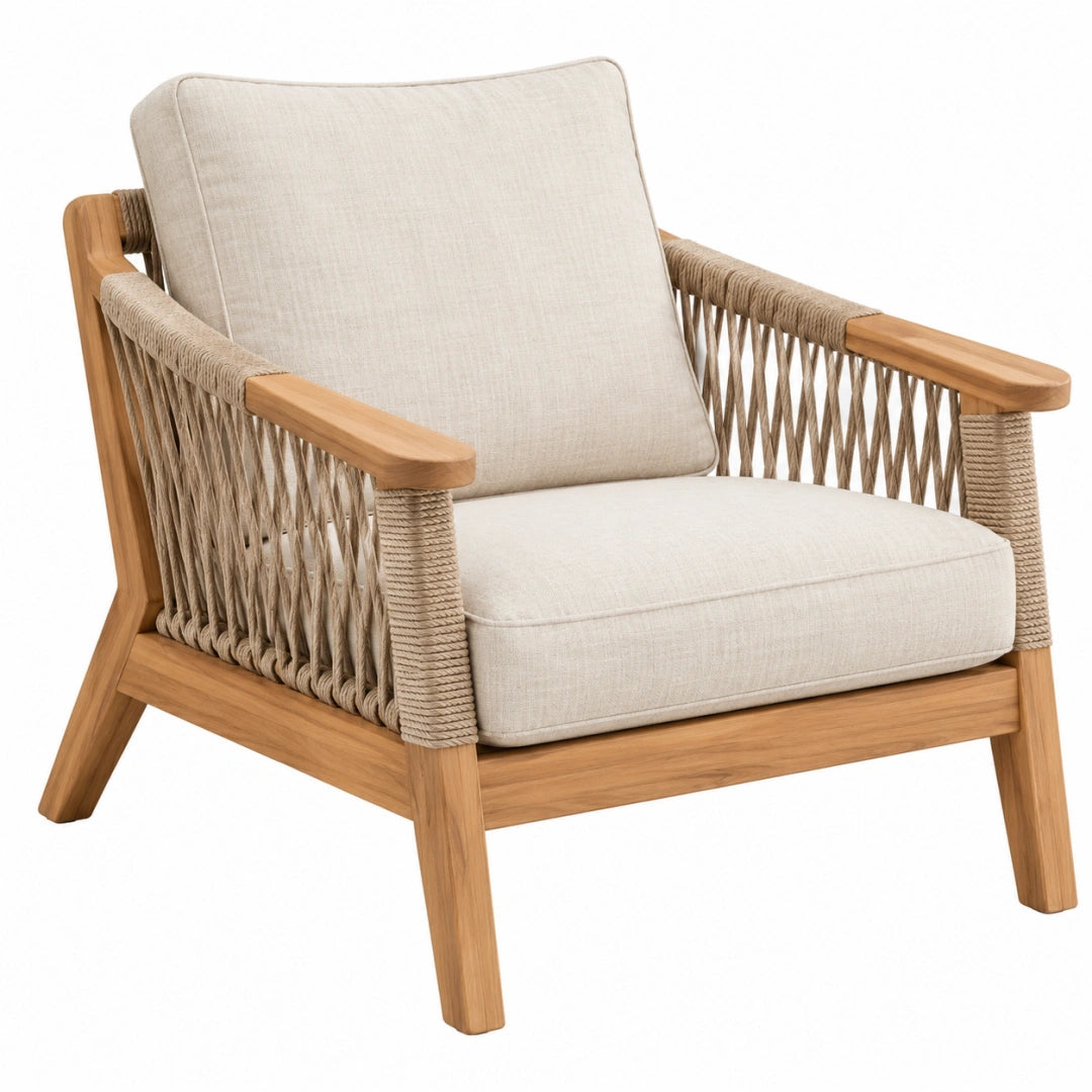 Fauteuil 78 x 82 x 82 cm en bois et corde beige naturel style contemporain