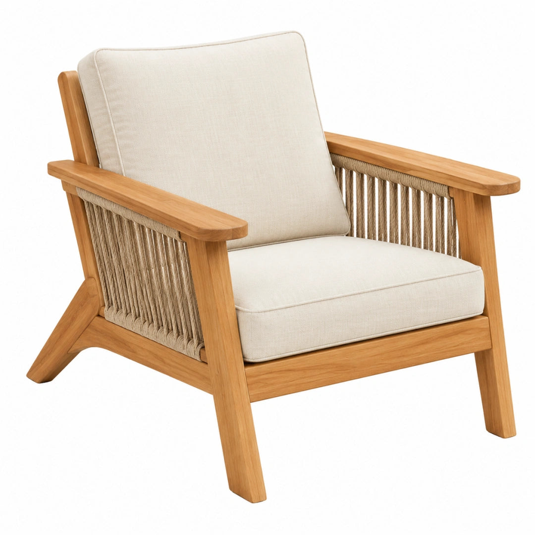 Fauteuil 70 x 80 x 82 cm en bois naturel et corde beige style scandinave