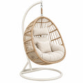 Fauteuil suspendu 100 x 100 x 195 cm en rotin synthétique beige avec support blanc cassé style bohème
