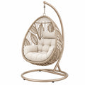 Fauteuil suspendu 105 x 105 x 195 cm en acier et résine tressée beige avec support