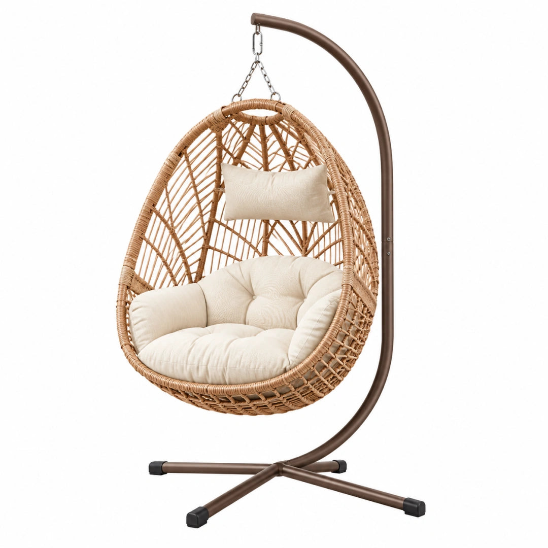 Fauteuil suspendu 110 x 110 x 195 cm en rotin beige et métal brun pour intérieur style bohème