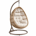 Fauteuil suspendu 105 x 105 x 195 cm en rotin beige et acier brun style bohème