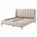 Lit double 160 x 200 cm en tissu beige avec sommier à lattes style contemporain
