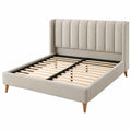 Lit 160 x 200 cm en tissu beige avec sommier à lattes contemporain