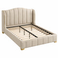 Lit 160 x 200 cm en tissu beige avec sommier à lattes style contemporain