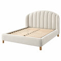 Lit double 160 x 200 cm en tissu bouclette beige avec sommier à lattes style contemporain