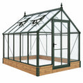 Serre de jardin 240 x 240 x 250 cm métal vert foncé bois panneaux transparents toit ouvrant