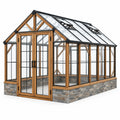Serre de jardin 400 x 300 x 300 cm bois naturel verre et métal noir classique avec ouvertures de toit