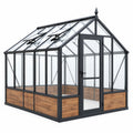 Serre de jardin 240 x 180 x 240 cm en métal noir et bois avec panneaux transparents style classique