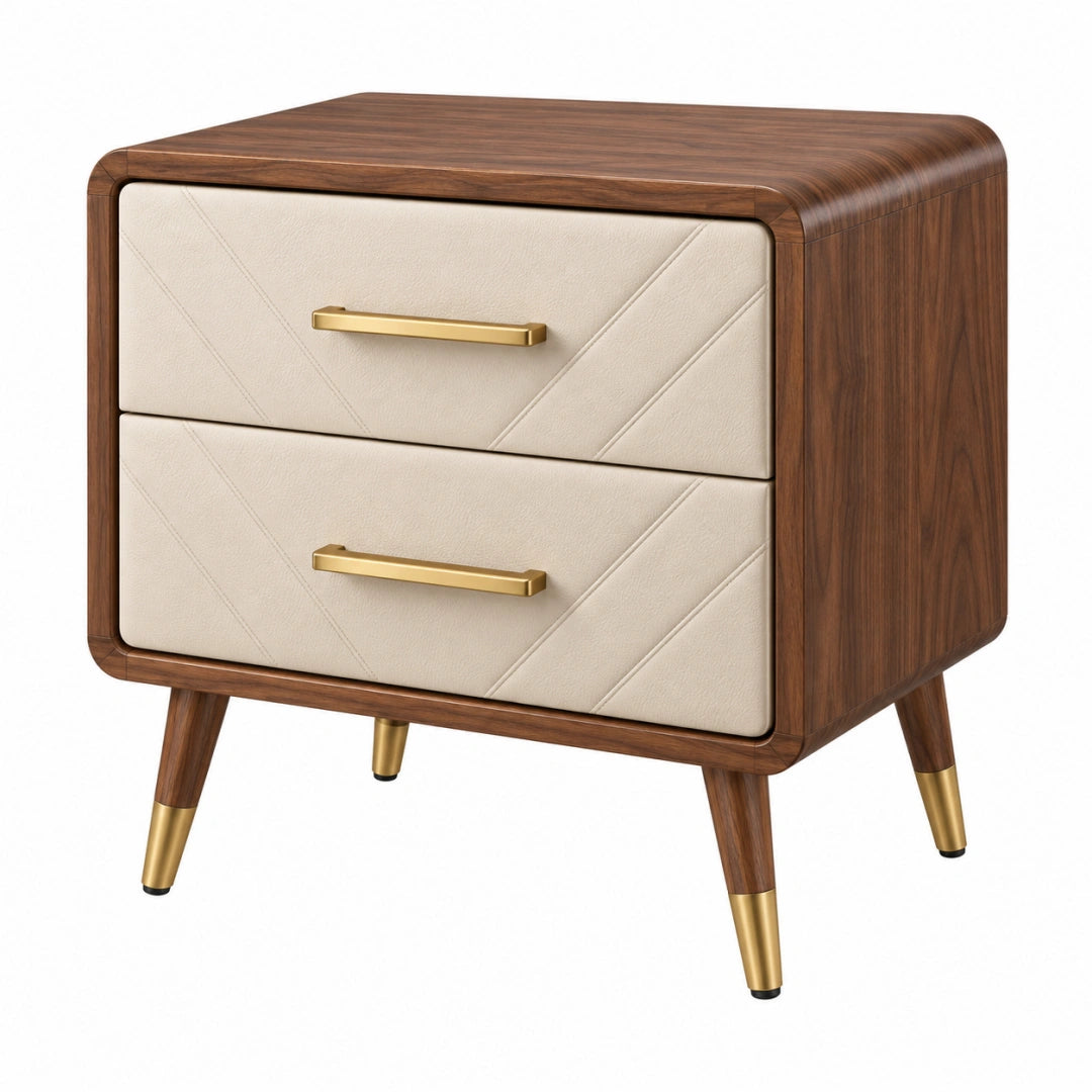 Table de chevet 60 x 45 x 60 cm aspect bois brun et beige à 2 tiroirs style contemporain