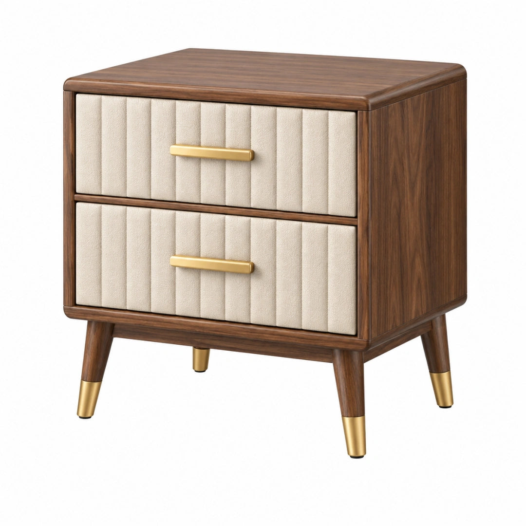 Table de chevet 50 x 40 x 55 cm aspect bois noyer beige à 2 tiroirs style contemporain