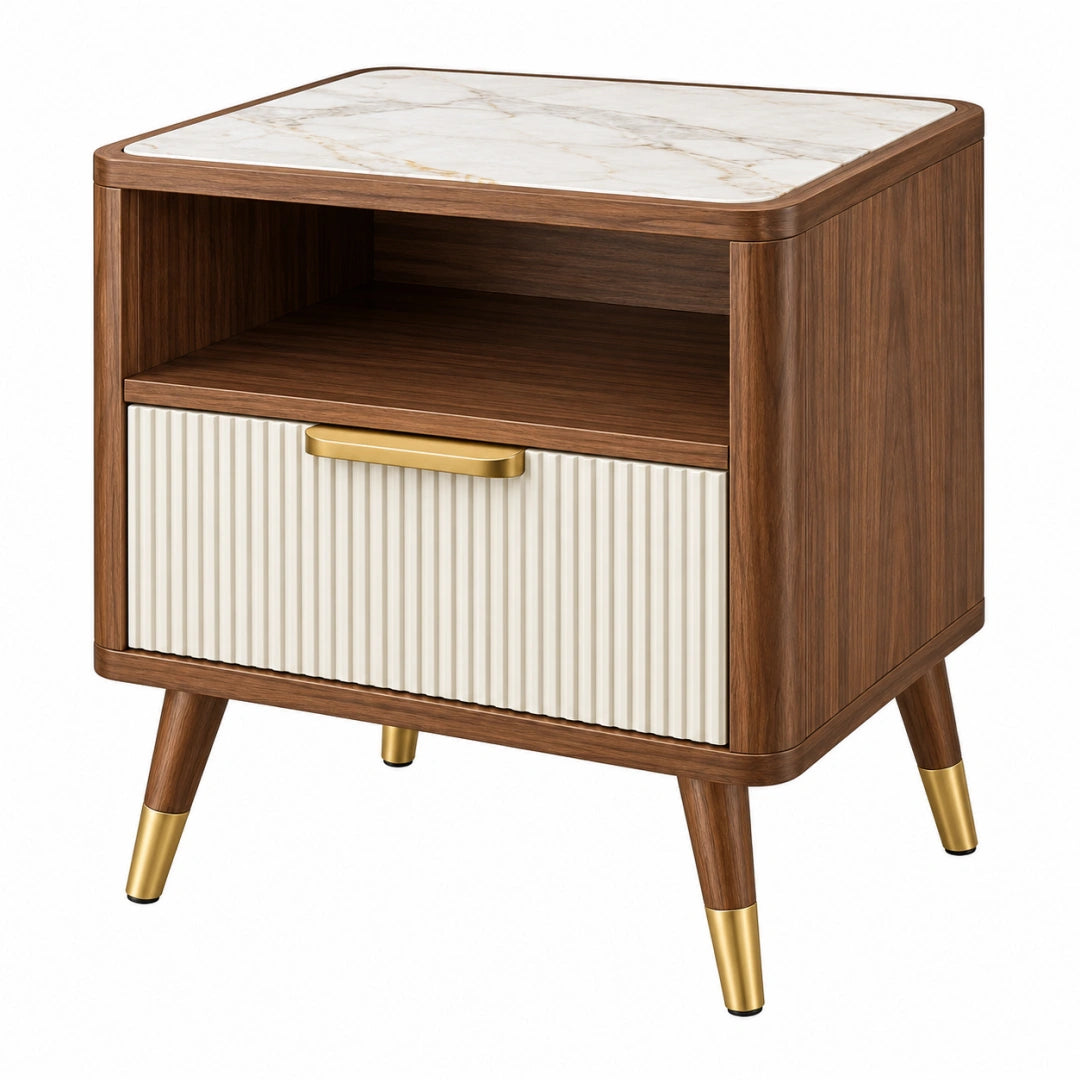 Table de chevet 50 x 40 x 60 cm bois noyer blanc avec tiroir style rétro
