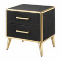 Table de chevet 50 x 40 x 60 cm en bois noir et métal doré à 2 tiroirs style moderne