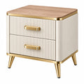 Table de chevet 50 x 40 x 55 cm en bois blanc et doré à 2 tiroirs style moderne