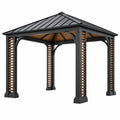 Tonnelle de jardin 300 x 300 cm en acier noir et brun avec toit rigide