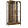 Vitrine 90 x 45 x 190 cm en verre bois et métal brun doré à 2 portes