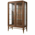 Vitrine 100 x 45 x 180 cm en bois brun et verre style rétro