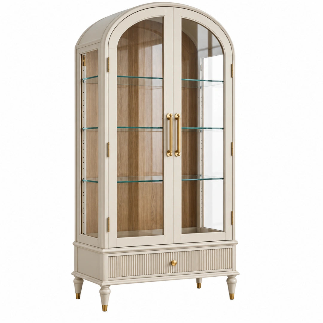 Vitrine 90 x 45 x 190 cm en bois beige et verre - rangement classique à portes vitrées