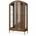 Vitrine 90 x 42 x 190 cm en bois brun et verre avec portes vitrées style classique
