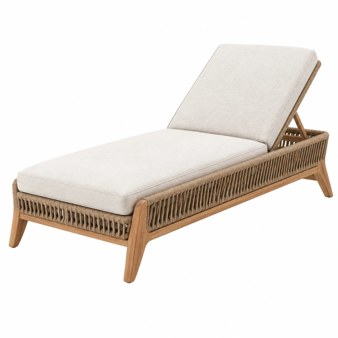 Chaise longue d'extérieur 200 x 75 x 85 cm en bois et corde beige avec dossier réglable