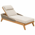 Chaise longue de jardin 200 x 75 cm en bois et corde beige avec dossier réglable