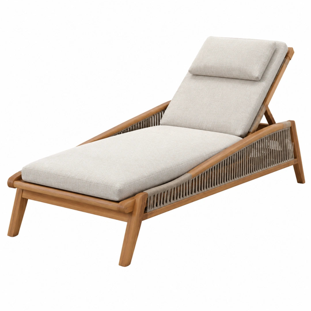 Chaise longue de jardin 200 x 75 x 85 cm en bois naturel et textile beige dossier réglable