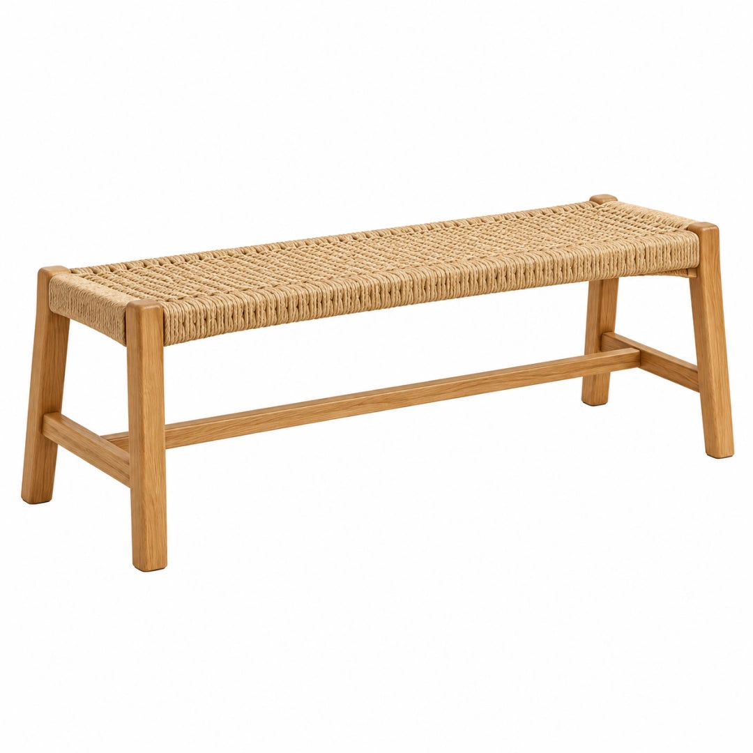 Banc 120 x 35 x 45 cm en bois et corde tressée naturel style rustique