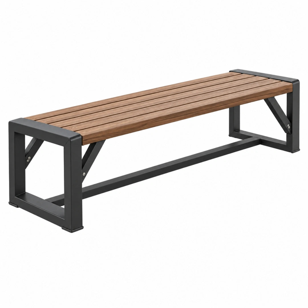 Banc de jardin 120 x 40 x 45 cm en bois marron et métal noir style industriel