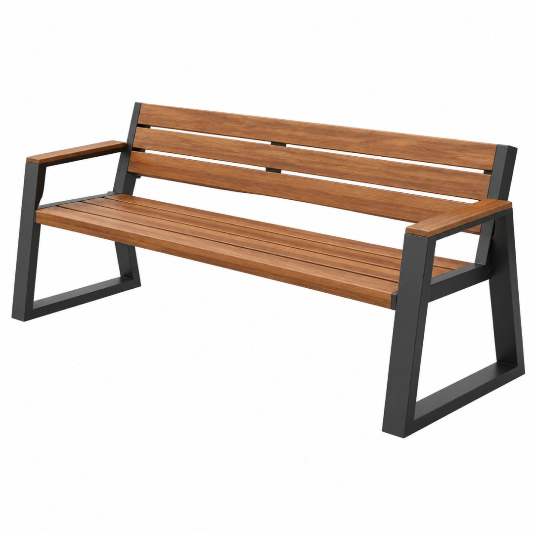 Banc de jardin 150 x 65 x 85 cm en bois marron et métal noir style industriel