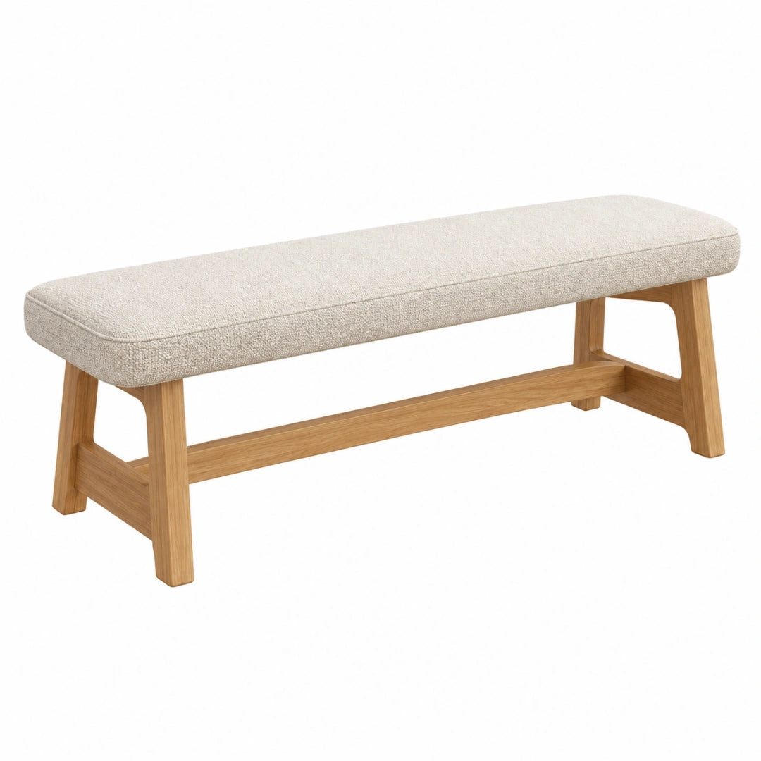 Banc 120 x 40 x 45 cm en bois et tissu bouclé beige style contemporain