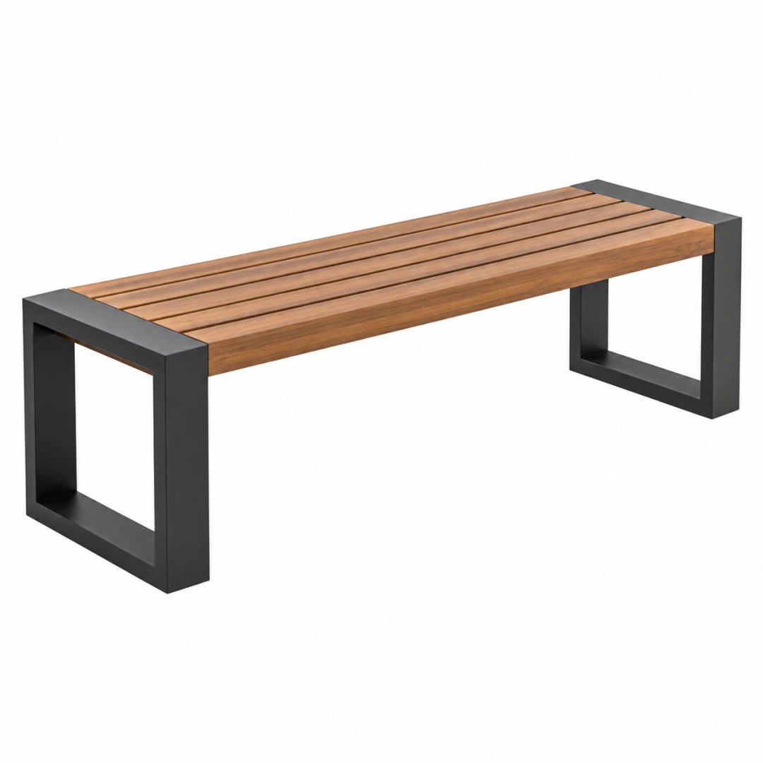 Banc de jardin 120 x 35 x 45 cm bois brun acier noir style industriel